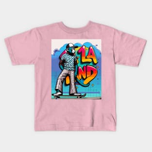 Retro Monkey Skateboarder - Vintage Style Illustration Kids T-Shirt